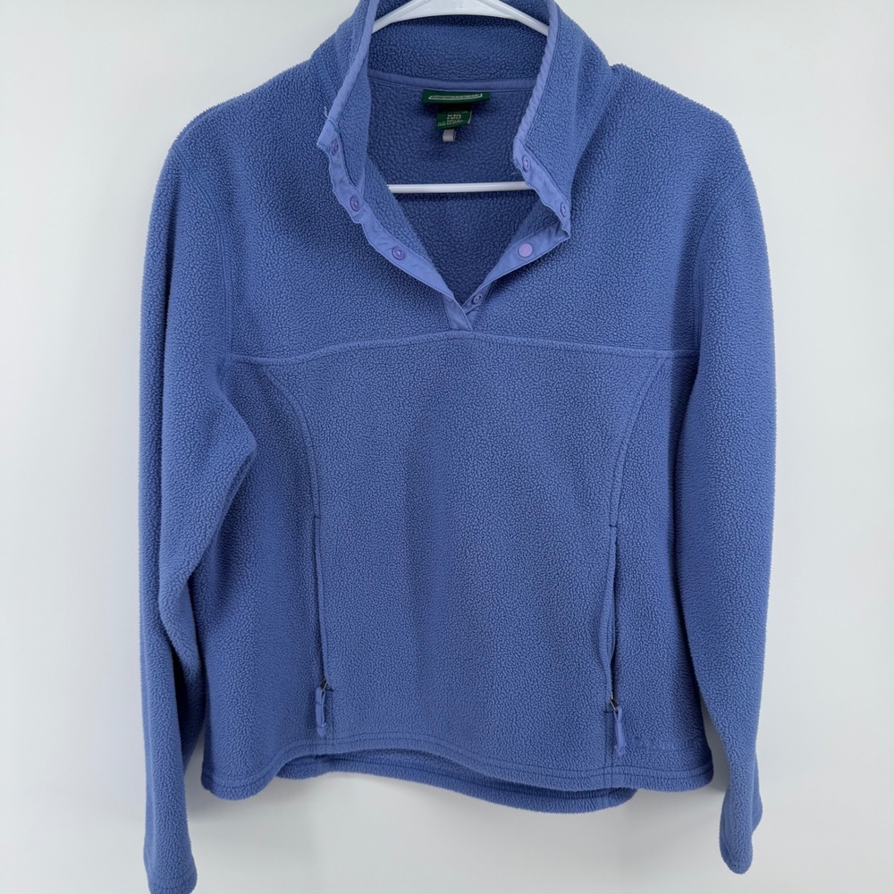LL Bean Womens Medium Periwinkle Blue Snap Fleece Pullover Jacket 0BFC7